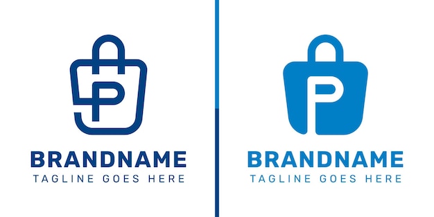 P Letter Shopping Bag Logo Set simbolizando o estilo de conveniência e varejo