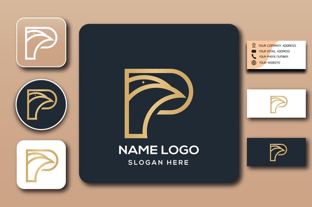 p modelo de logotipo de monograma de pássaro de combinação cor editável