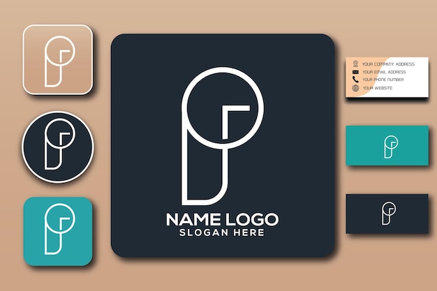 P modelo de logotipo de monograma de relógio de combinação cor editável
