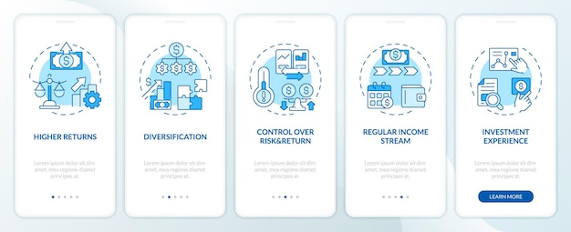 P2P empréstimo azul onboarding tela de aplicativo móvel
