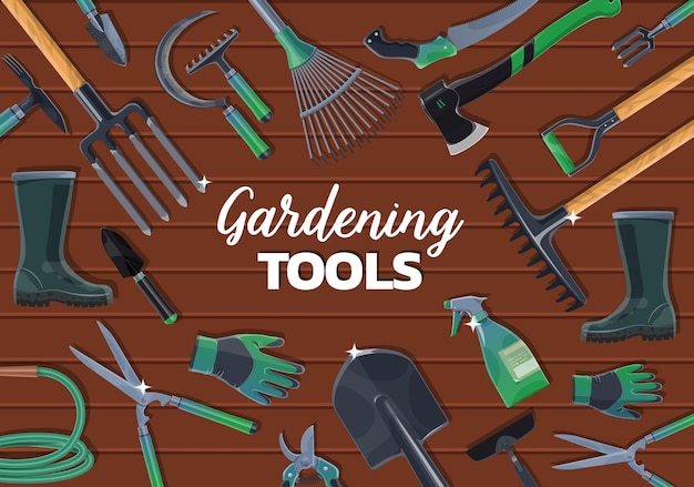 Vetor pá de jardim garfo espátula ancinho ferramentas de jardinagem