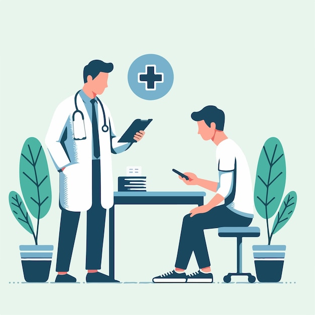 Paciente e médico vetor plano Ilustração artística