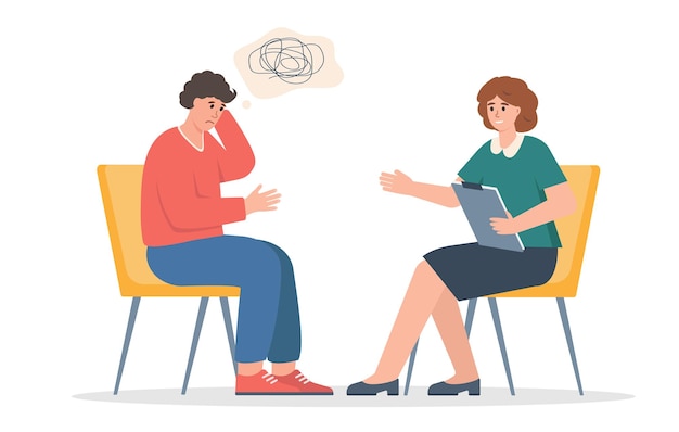 Paciente psicólogo masculino e feminino Sessão de psicoterapia Depressão Estresse Conceito de saúde mental