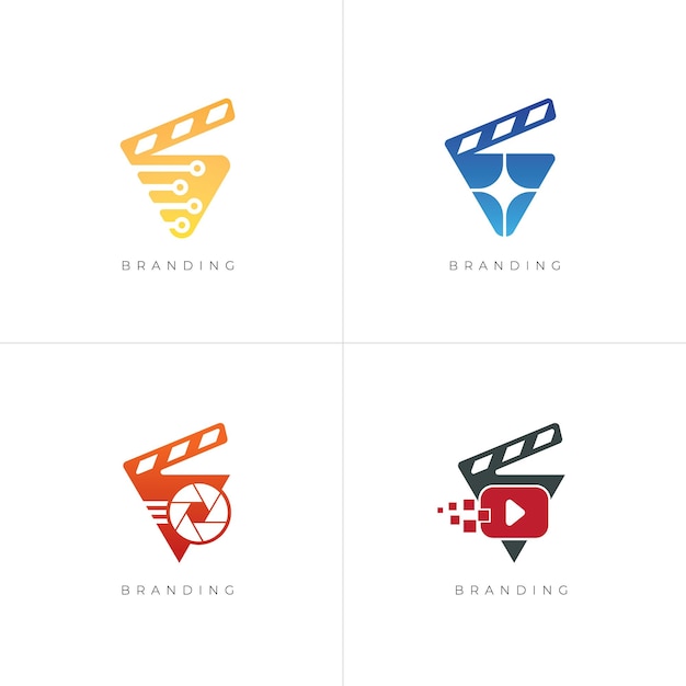 Pacote 4 em 1 - conjunto de logotipo de vetor multimídia de produção de filme