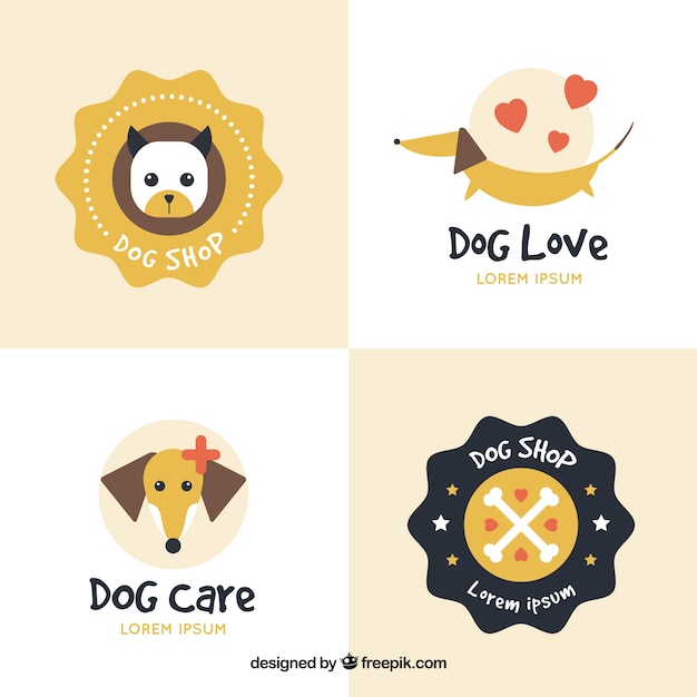 Pacote bonito de logos do cão em design plano