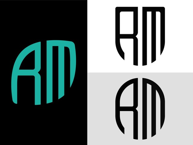 Pacote criativo de designs de logotipo rm de letras iniciais