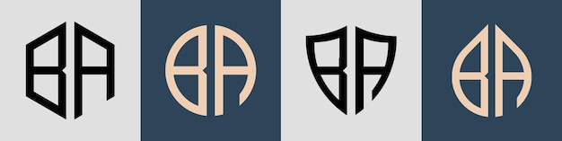 Pacote criativo simples de designs de logotipo de letras iniciais ba