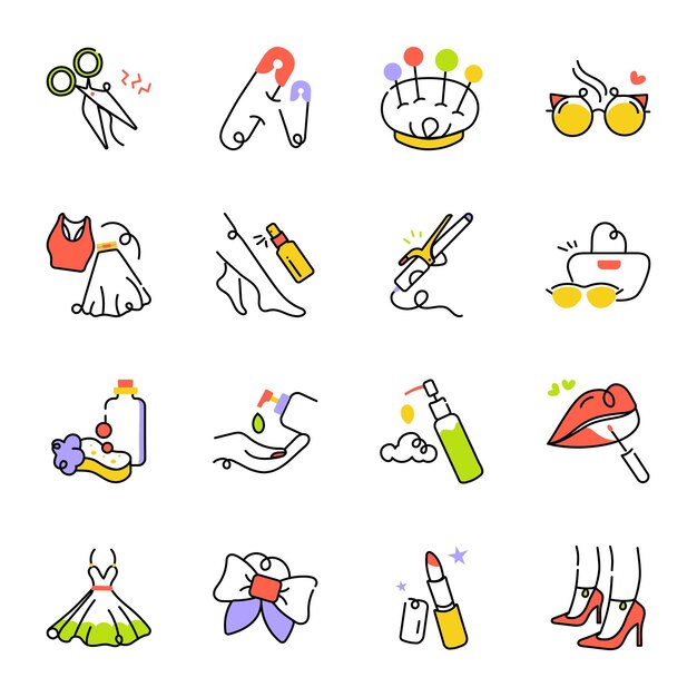 Pacote de acessórios de moda ícones desenhados à mão