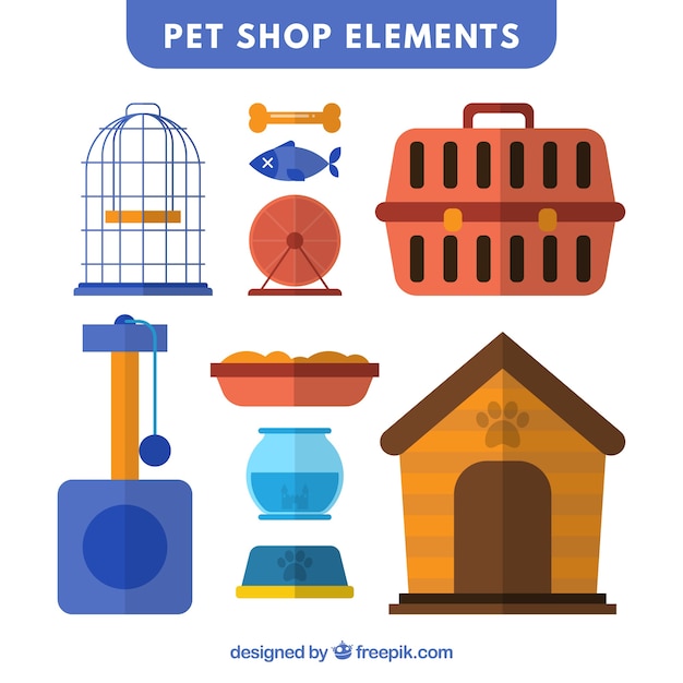 pacote de acessórios pet shop no design plano