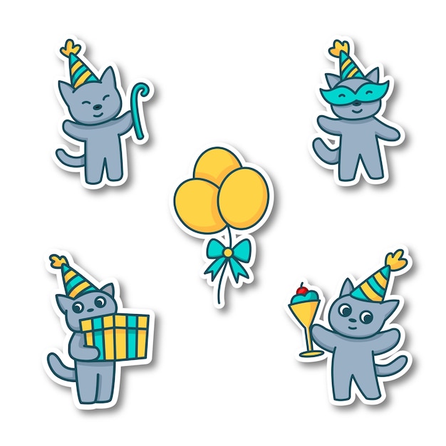 pacote de adesivos de gato de aniversário.