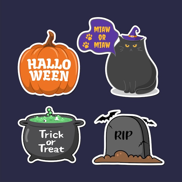 Pacote de adesivos de halloween, gato preto, adesivo de redação