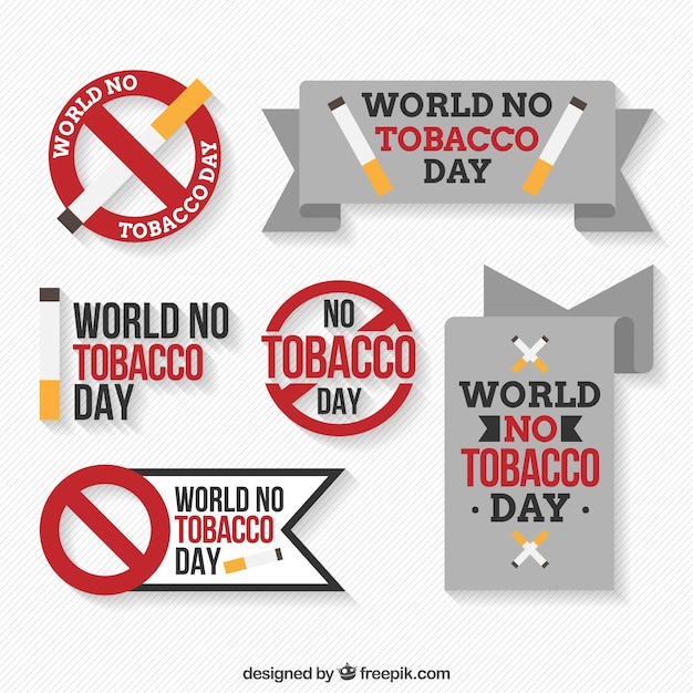 Vetor pacote de adesivos dia do tabaco em design plano