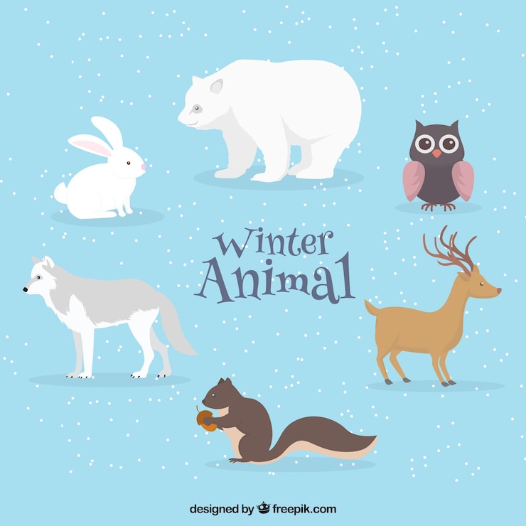 Vetor pacote de animais de inverno em design plano