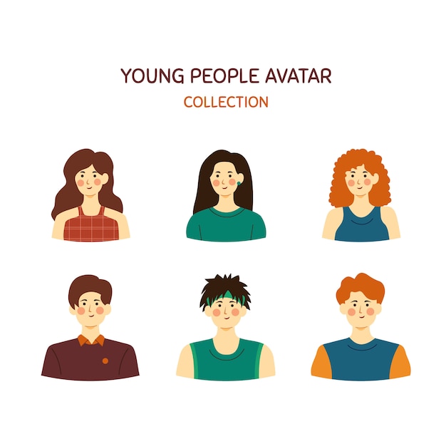 Pacote de avatar de jovens desenhados à mão