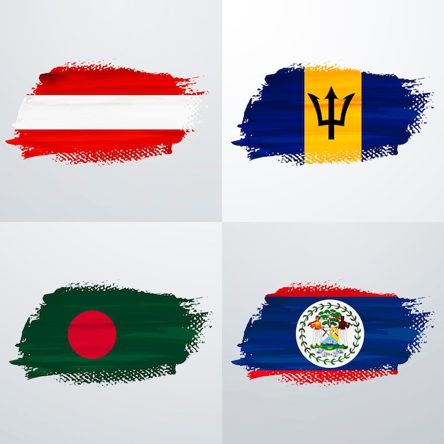 Pacote de bandeiras da áustria, barbados, bangladesh e belice