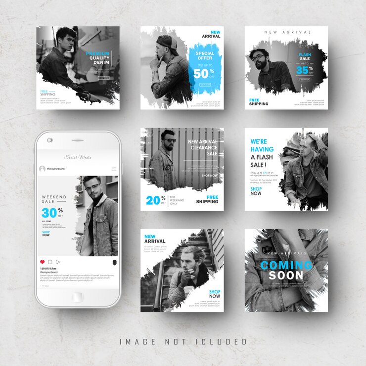 Pacote de banner azul de mídia social do Instagram Feed