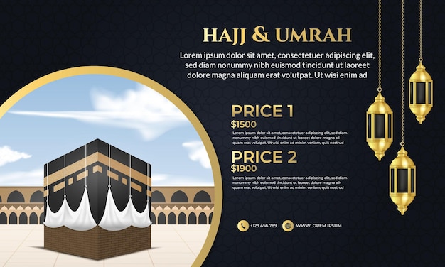 Vetor pacote de banner hajj umrah e modelo de viagem