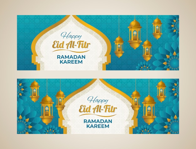 Pacote de banners horizontais gradiente eid al-fitr