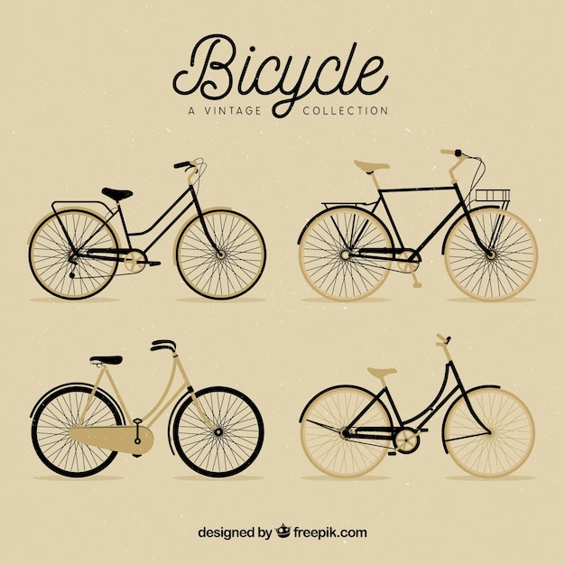 Pacote de bonitas bicicletas em estilo retro