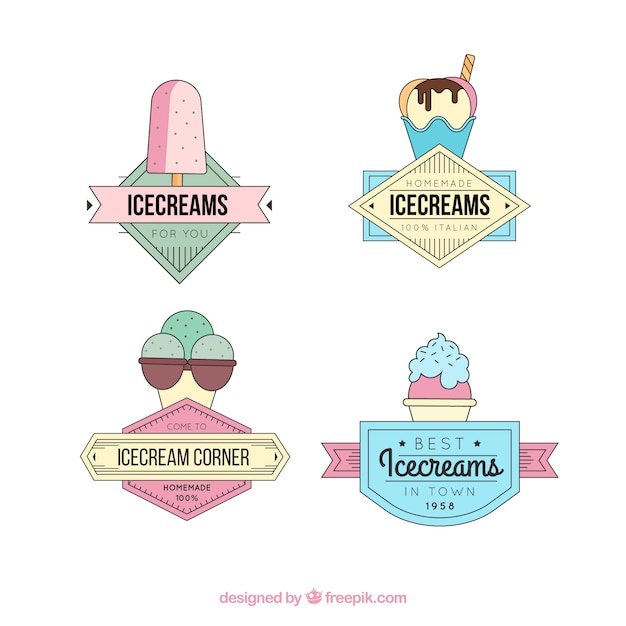 Pacote de bonitos logotipos de sorvete vintage
