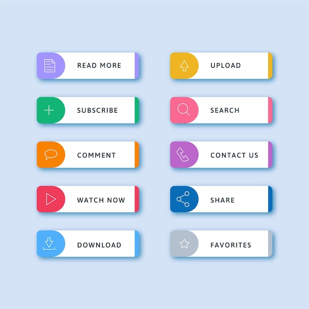 Pacote de botões de call to action de néon plano
