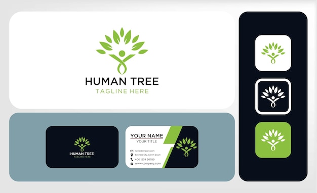 Pacote de cartão de visita e design de logotipo modelo de design de logotipo de conceito criativo de árvore humana