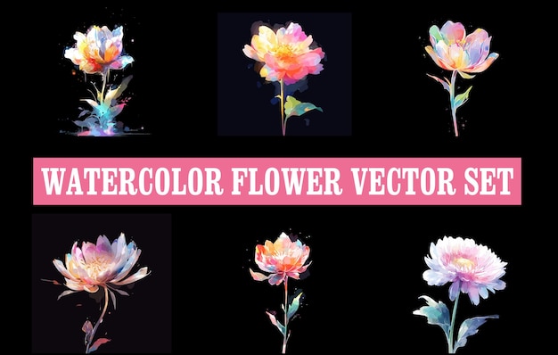 Pacote de clipart de vetor de flor em aquarela coleção de flores em aquarela ilustração de flores bonitas