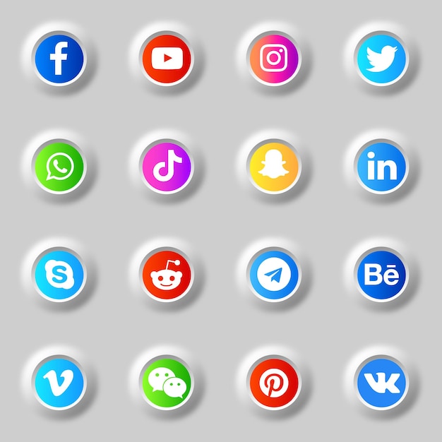 Pacote de coleção de ícones e logotipos 3D de mídia social
