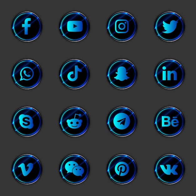 Pacote de coleção de ícones e logotipos 3d de mídia social