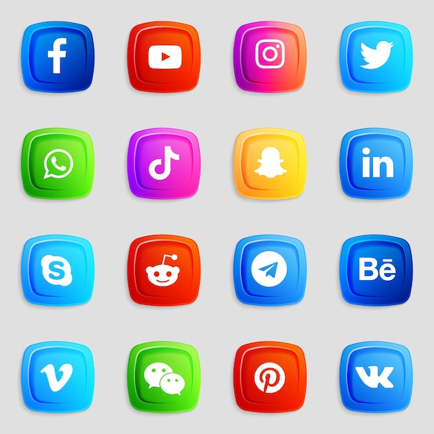Pacote de coleção de ícones e logotipos 3d de mídia social