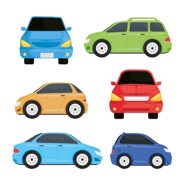 Pacote de cores, carros, veículos, ícones, design