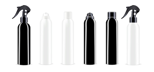 Pacote de cosméticos em spray preto e branco