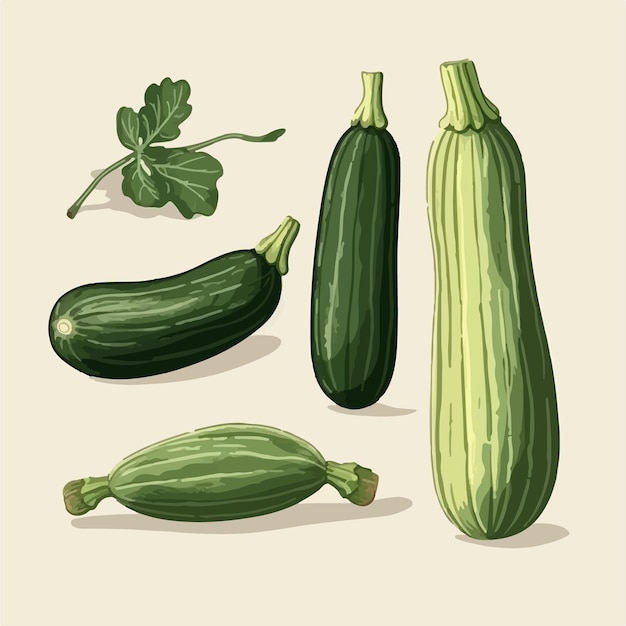 Pacote de desenhos de courgette flatstyle com um gradiente de cor