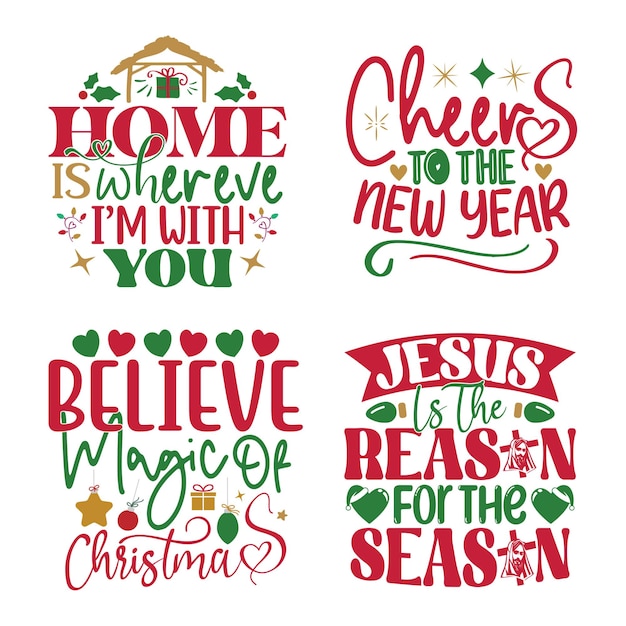 Vetor pacote de design de camisetas e citações de feliz natal svg