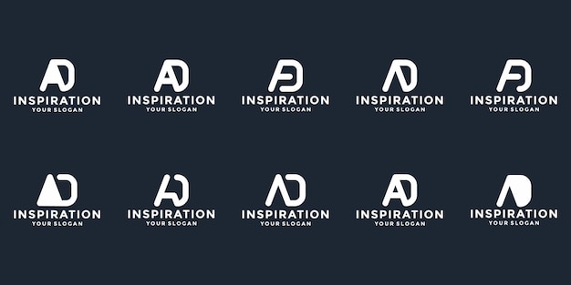 Pacote de design de logotipo ad inicial, tipografia, alfabeto, resumo