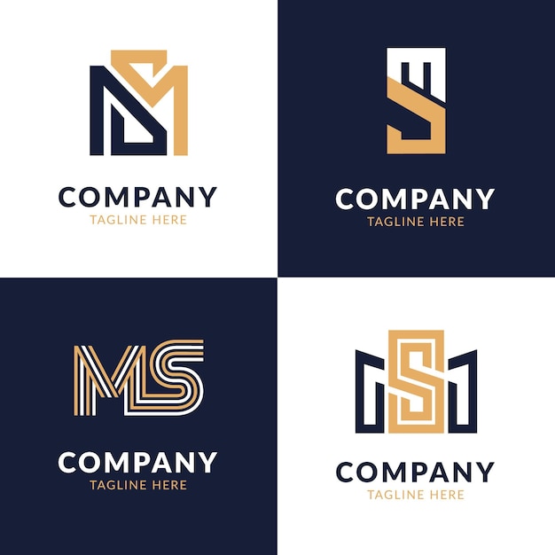 Pacote de design de logotipo flat ms