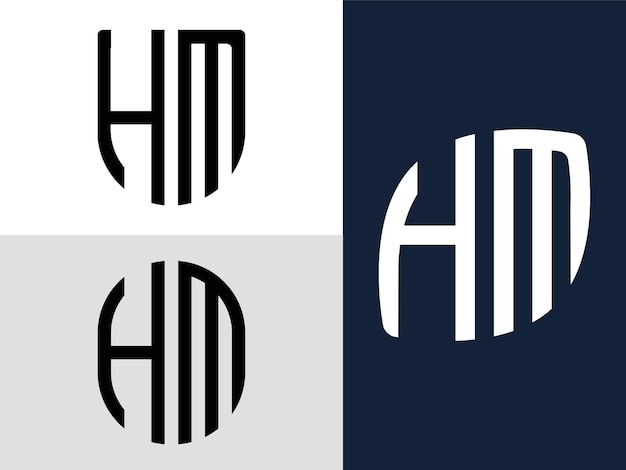 Pacote de design de logotipo hm de letras iniciais criativas