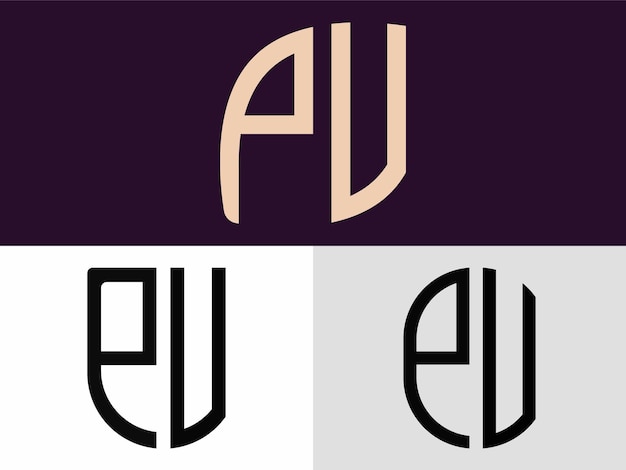 Pacote de design de logotipo pv de letras iniciais criativas