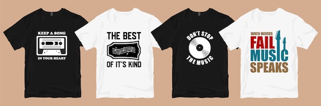 Pacote de designs de camisetas. camisetas musicais designs citações de slogans