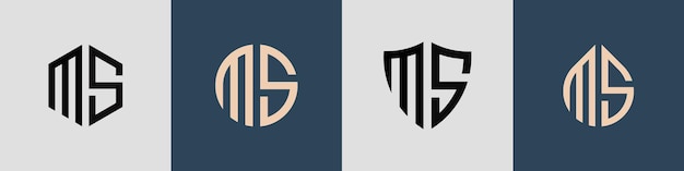 Pacote de designs de logotipos ms de letras iniciais simples e criativos