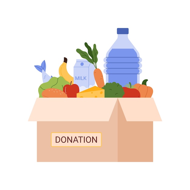 Pacote de doação de alimentos cheio de produtos da mercearia
