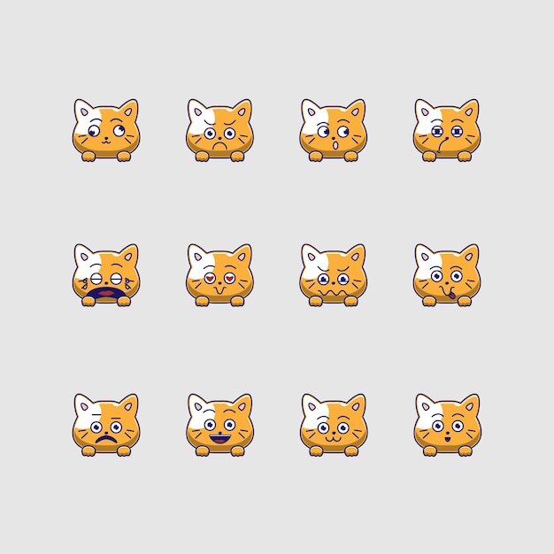 Pacote de emoji de emoticon de gato fofo