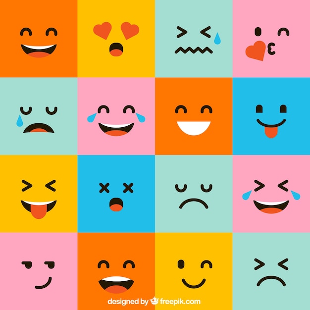 Pacote de emoticons quadrados coloridos