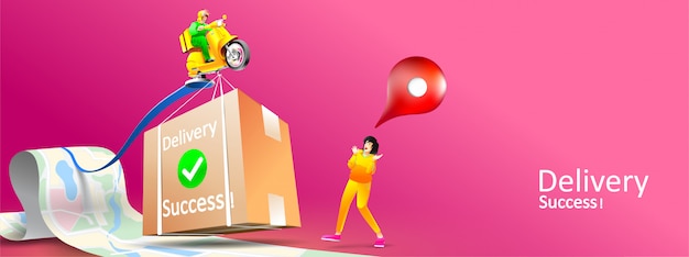 Pacote de entrega rápida de scooter no celular com conceito tridimensional. Correio de rastreamento por aplicativo de mapa. ilustração