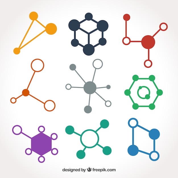 Vetor pacote de estruturas moleculares de cores em design plano