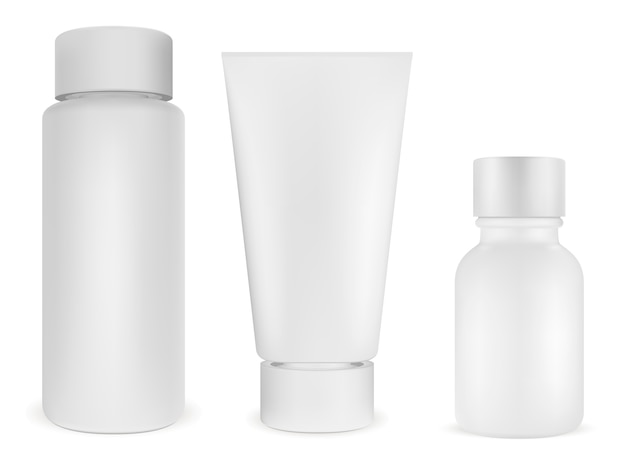 Pacote de garrafa de cosméticos. produto de plástico branco. 3d