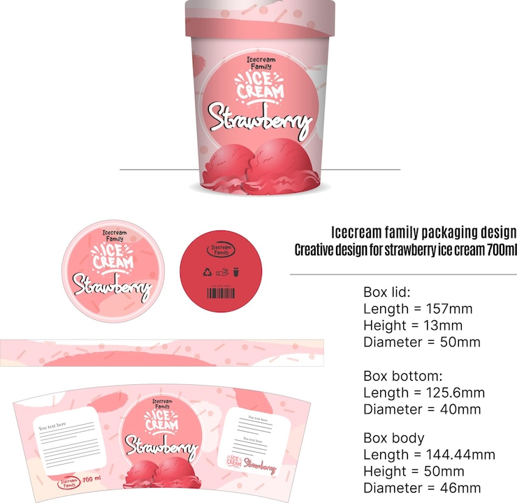 Vetor pacote de gelado de família de design de morango 03