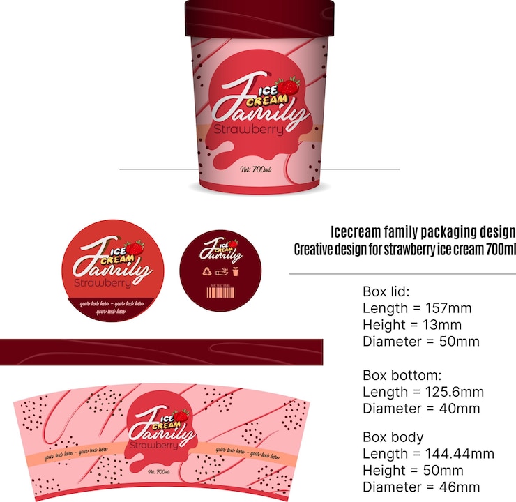 Vetor pacote de gelado de família de design de morango 04