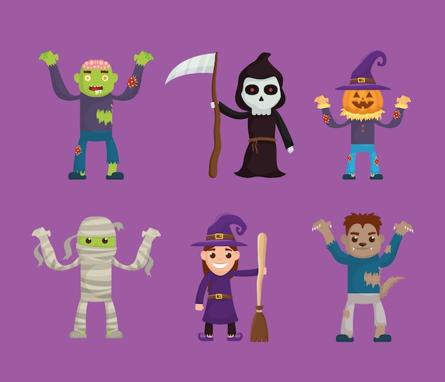 Pacote de halloween conjunto de ícones de caracteres