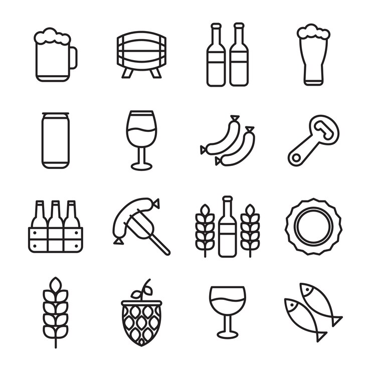 Pacote de ícones da Oktoberfest, estilo de ícone de estrutura de tópicos